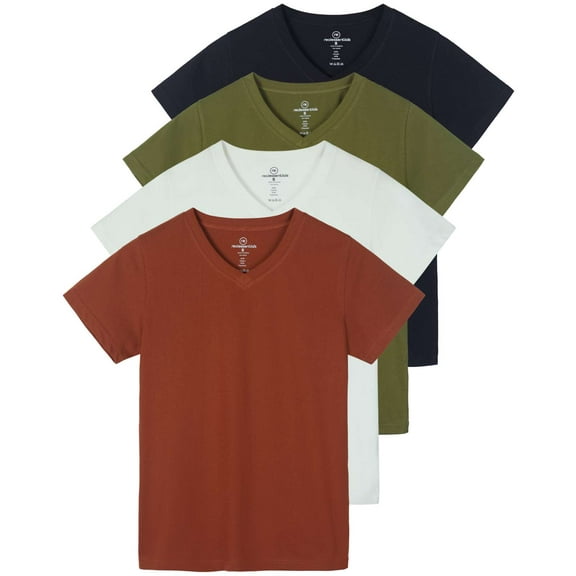 Real Essentials 4 Pack: Women's Classic-Fit Cotton Short-Sleeve V-Neck T-Shirt (Available in Plus Size)