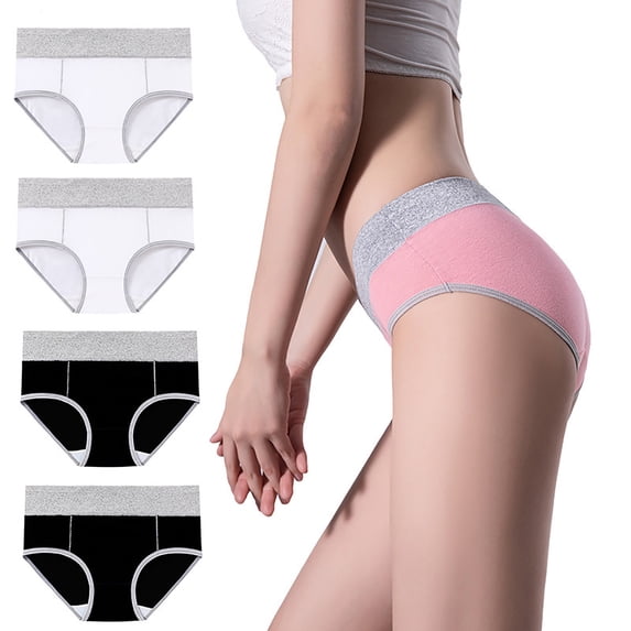 4 Pack Women's Cotton Underwear Plus Size High Waist Briefs Soft Breathable Hip Lifting Seamless UnderpantsMulticolorM