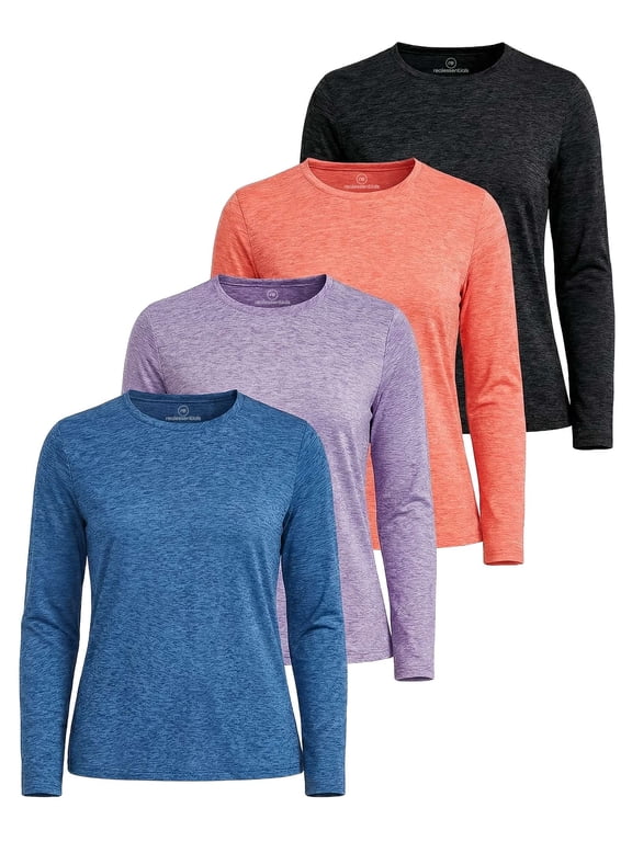 4 Pack Women's Dry Fit Long Sleeve Sun Shirts UPF 50 Hiking Workout Tops
