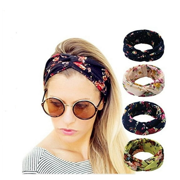 4-Pack Women's Floral Elastic Turban Headbands Stylish Head Wraps for Fashionable Hair Band Solutions TIKA