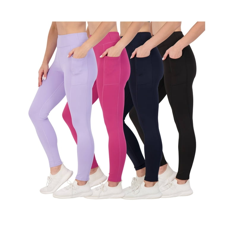 4 Pack Women s Full Length Fitted Athletic Yoga Performance Leggings with Pockets Available in Plus Size