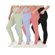 4-Pack: Women's Full Length Fitted Athletic Yoga Performance Leggings with Pockets (Available in Plus Size)