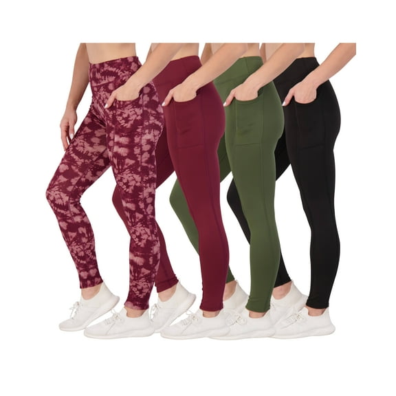 4-Pack: Women's Full Length Fitted Athletic Yoga Performance Leggings with Pockets (Available in Plus Size)
