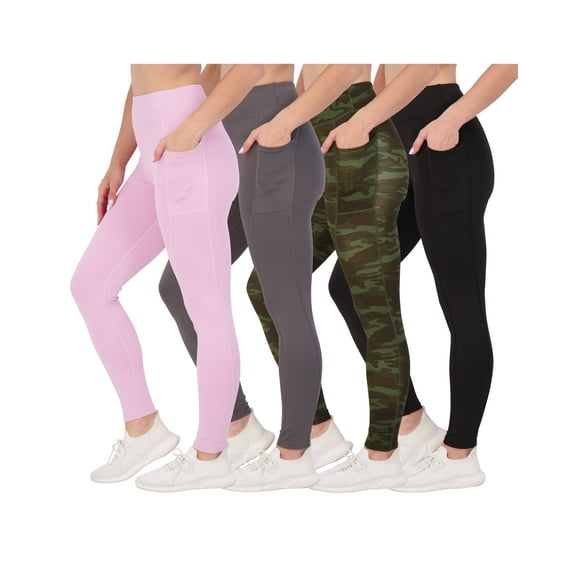 4-Pack: Women's Full Length Fitted Athletic Yoga Performance Leggings with Pockets (Available in Plus Size)
