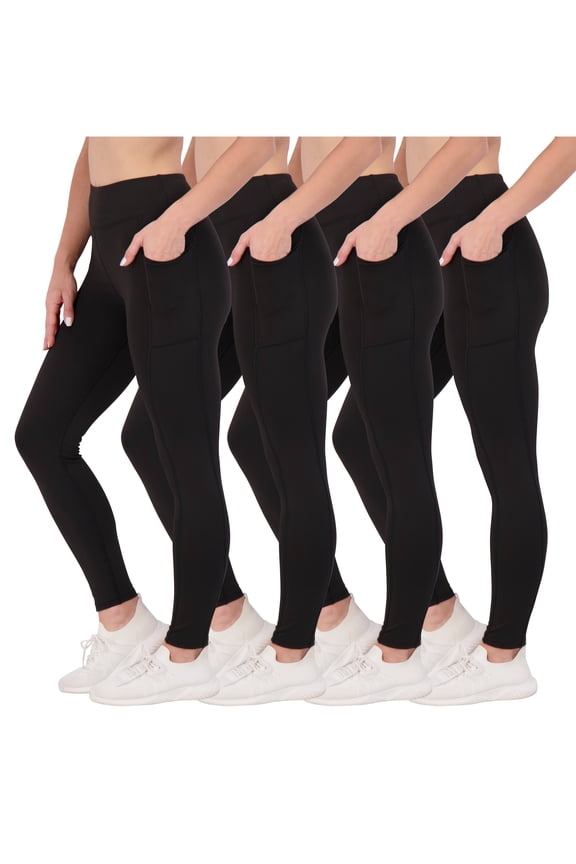 4-Pack: Women's Full Length Fitted Athletic Yoga Performance Leggings with Pockets (Available in Plus Size)