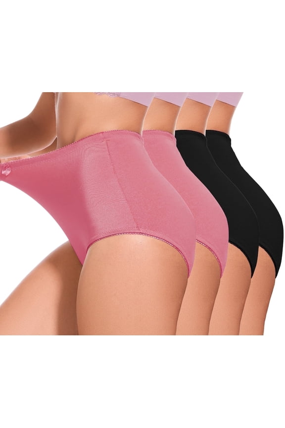 4Pack Women's High-Waist Light Tummy Control Girdle Panties Full Coverage Underwear Ladies Panties for Women L