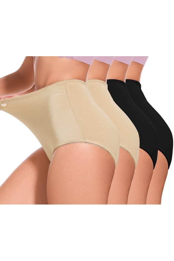 4Pack Plus size Women's High-Waist Light Tummy Control Girdle Panties Full Coverage Underwear Ladies Panties for Women 3XL