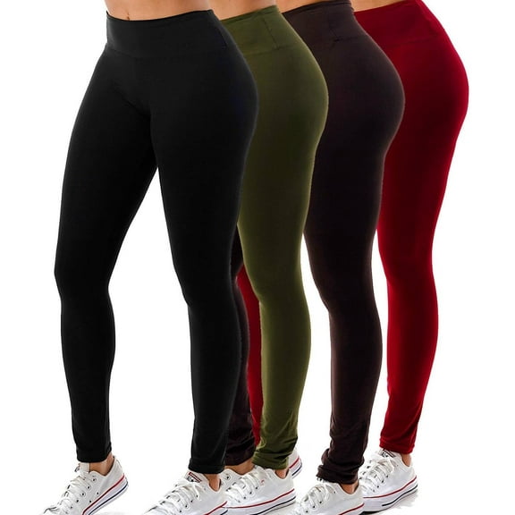4 Pack Women's High Waisted Leggings Soft Wide Waistband Pants S-3XL Plus Size Available