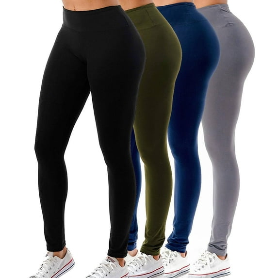 4 Pack Women's High Waisted Leggings Ultra Soft Wide Waistband Pants S-3XL Plus Size Available