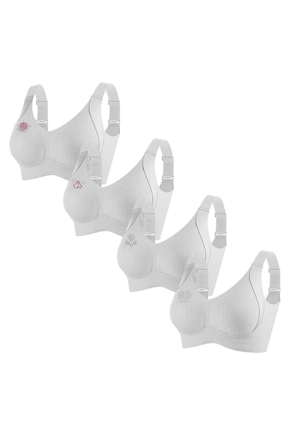 4 Pack Women's Plus Size Wireless Bralette Floral Rhinestone Full Coverage Bras Support Push up T-Shirt Bra, 75BCD