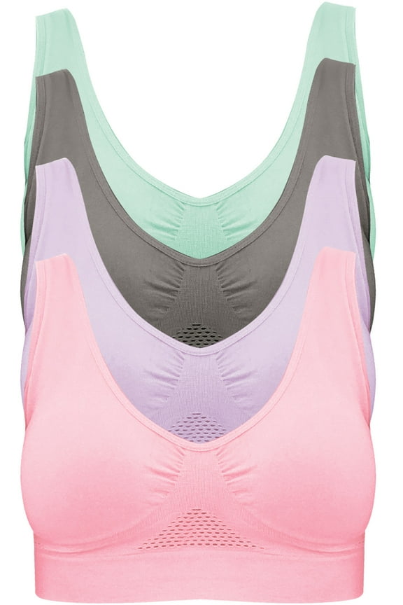 4-Pack Women's Seamless Wireless Cooling Unpadded Comfort Bra