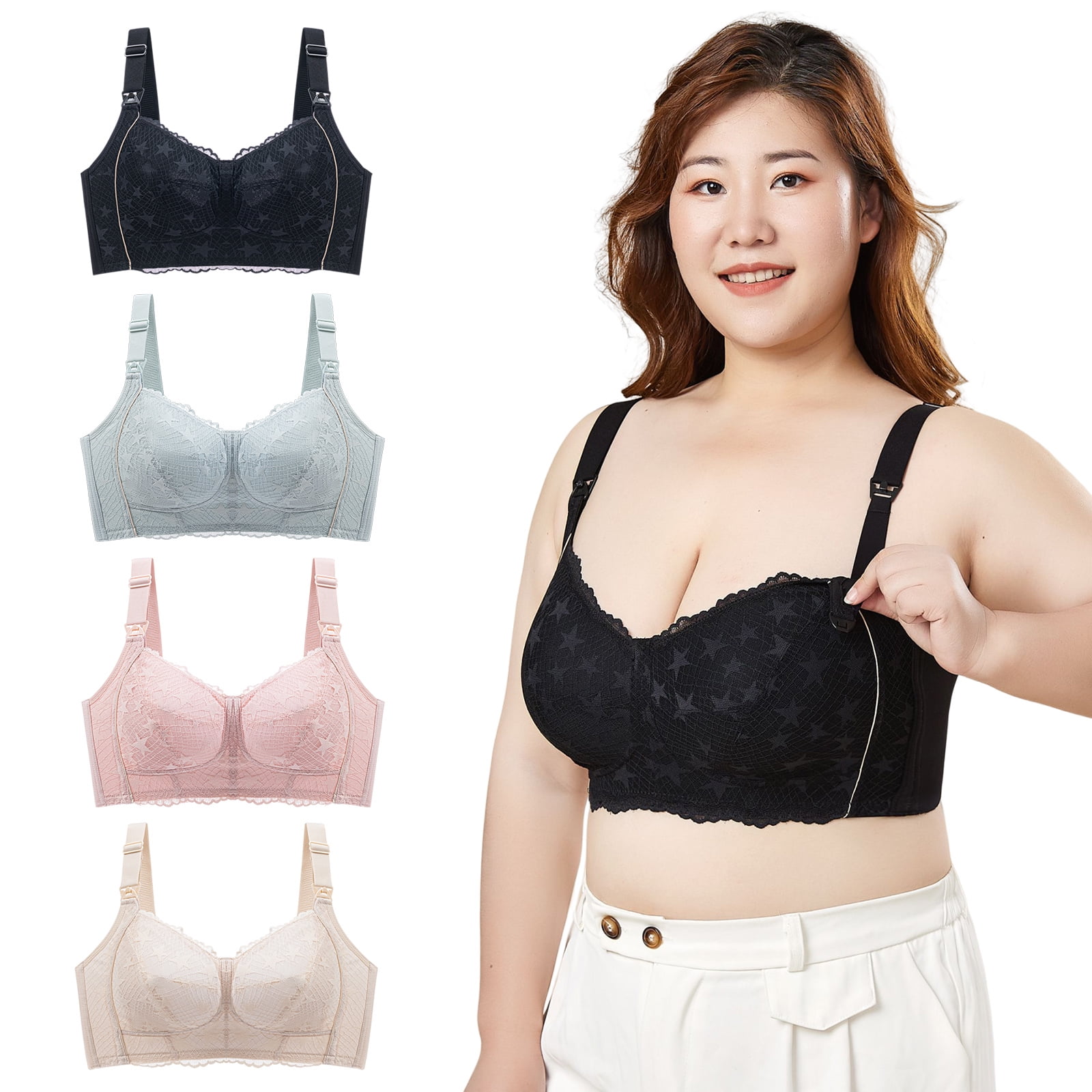 4 Pack Women's Sexy Lace Nursing Bra Support Padded Nursing Bralette Breastfeeding Maternity