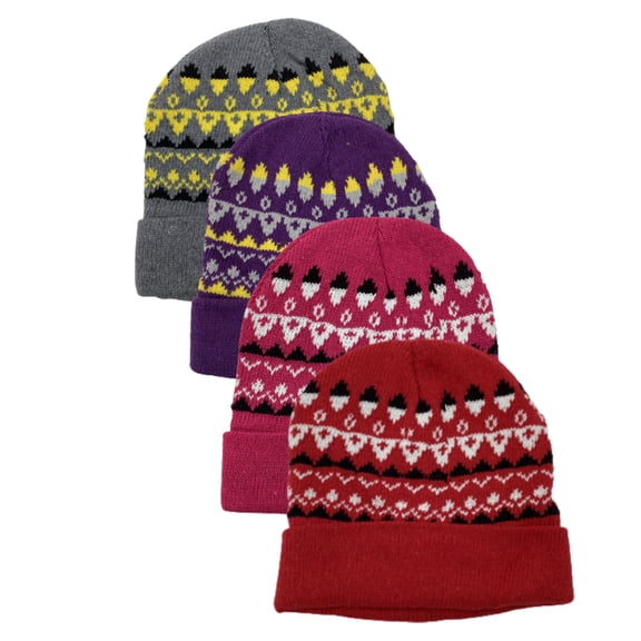 4 Pack Women's Thermal Fleece Lined Winter Insulated Cuff Beanie Hat (Style 2)
