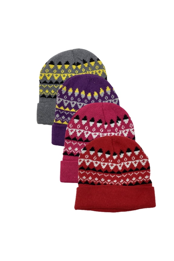 4 Pack Women's Thermal Fleece Lined Winter Insulated Cuff Beanie Hat (Style 2)