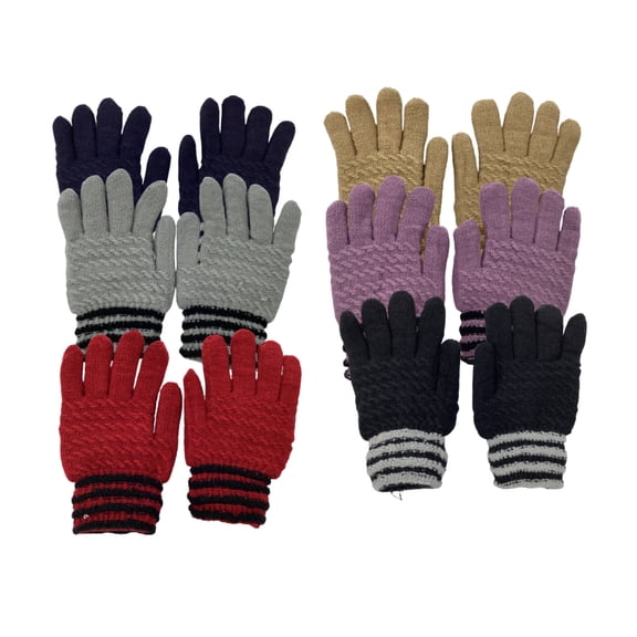 4 Pack Women's Thermal Fleece Lined Winter Insulated Knit Thick Gloves (Style 4)