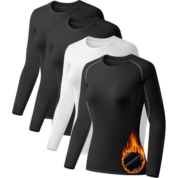 4 Pack Women's Thermal Shirts Fleece Lined Athletic Tops Long Sleeve Compression Workout Baselayer for Cold Weather