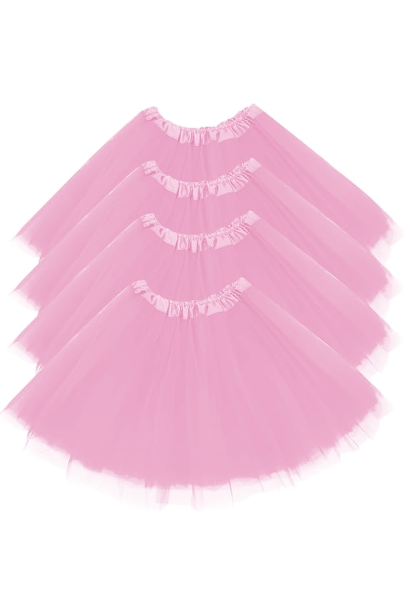 4-Pack Women's Tulle Tutu Skirt Set, 4PC Layered Mesh Dance Skirt, Elastic Waist Party Costume, Ballet Performance Skirt, One Size Fits Most Pink A