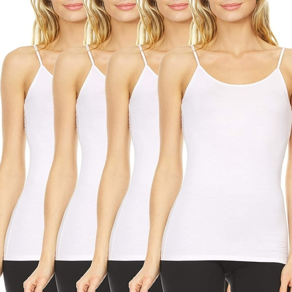 4 Pack: Women's Ultra Soft Modal Spandex Spaghetti Strap Sleeveless Ladies Long Strappy Basic Layering Camisole XS-3XL X-Large, White