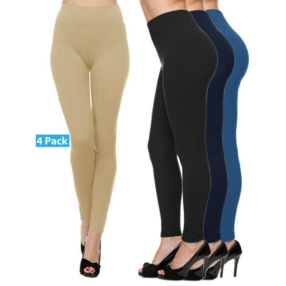4 Pack Women's Warm Winter Fleece Lined wide elastic waistband Thermal Leggings with Flattering Front Seam