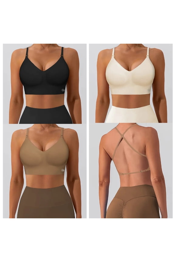 4 Pack Women's Wirefree Seamless Low Back Bra, Convertible Multiway Straps Backless Halter One Shoulder Bra