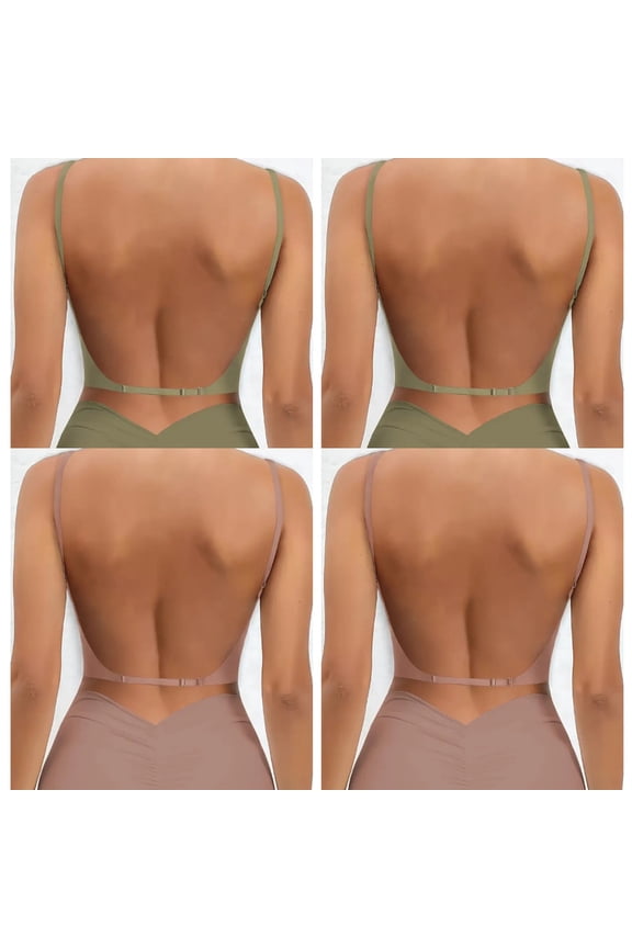 4 Pack Women's Wirefree Seamless Low Back Bra, Convertible Multiway Straps Backless Halter One Shoulder Bra