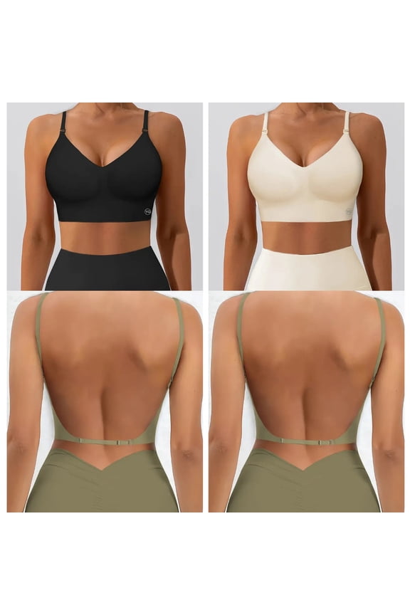 4 Pack Women's Wirefree Seamless Low Back Bra, Convertible Multiway Straps Backless Halter One Shoulder Bra