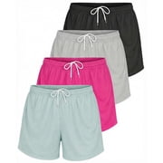 Real Essentials 4 Pack: Womens Active Athletic Performance Mesh Shorts with Pockets (Available in Plus Size)