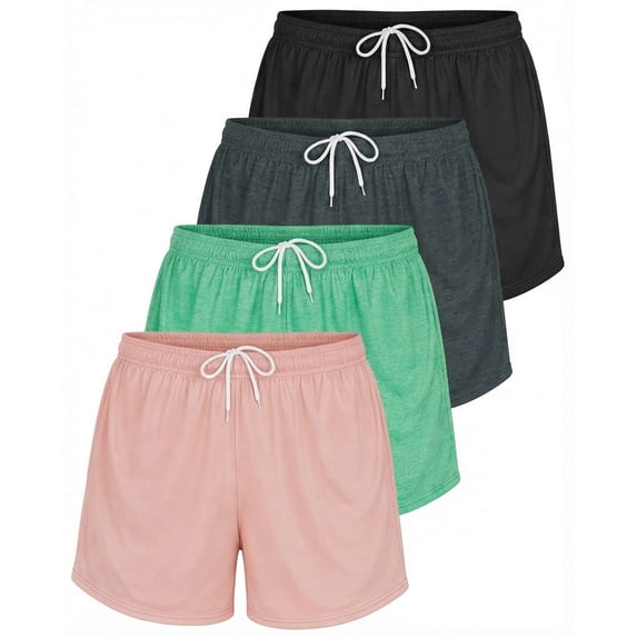 Real Essentials 4 Pack: Womens Active Athletic Performance Mesh Shorts with Pockets (Available in Plus Size)