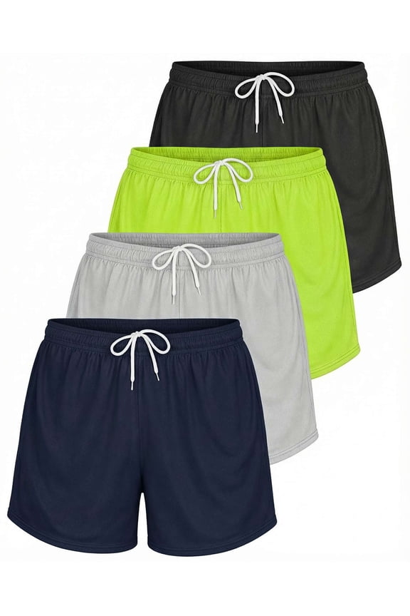 4 Pack: Womens Active Athletic Performance Mesh Shorts with Pockets (Available in Plus Size)