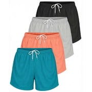 Real Essentials 4 Pack: Womens Active Athletic Performance Mesh Shorts with Pockets (Available in Plus Size)