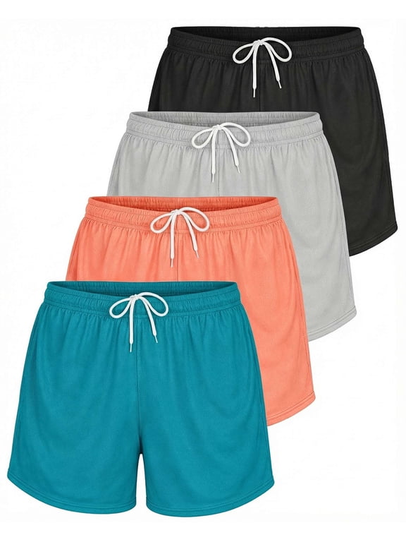 4 Pack Women's Mesh Shorts Basketball Athletic Running Workout Gym Pockets