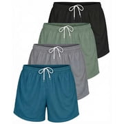 Real Essentials 4 Pack: Womens Active Athletic Performance Mesh Shorts with Pockets (Available in Plus Size)
