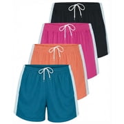 Real Essentials 4 Pack: Womens Active Athletic Performance Mesh Shorts with Pockets (Available in Plus Size)