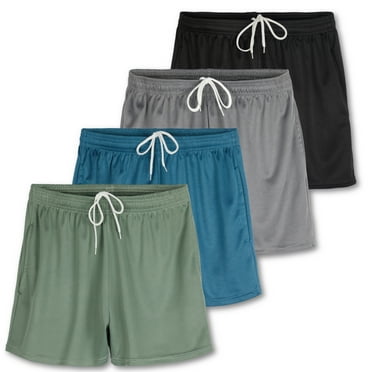 4 Pack: Womens Active Athletic Performance Mesh Shorts with Pockets (Available In Plus Size)