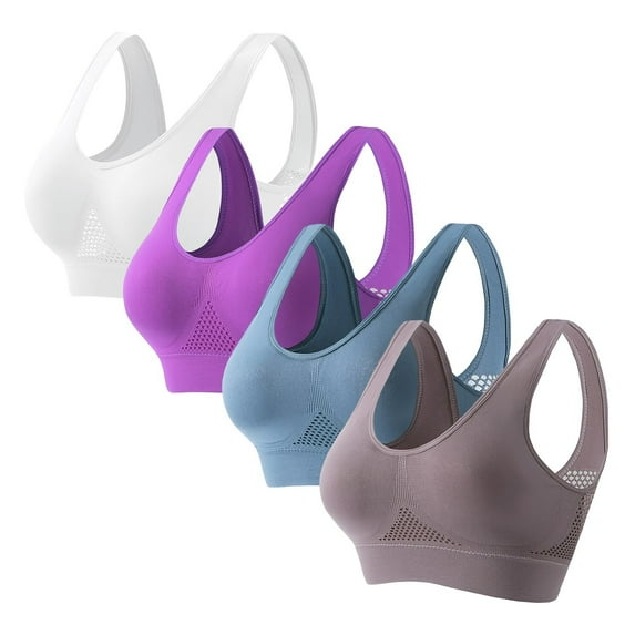 4 Pack Womens Cutout Sports Bras Training Plus Size Push Up Bralettes Quick Dry Full Coverage Soft Bras Multicolor, 32/70AB