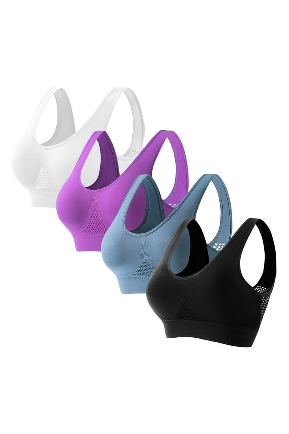 4 Pack Womens Cutout Sports Bras Training Plus Size Push Up Bralettes Quick Dry Full Coverage Soft Bras Multicolor, 36/80BCD