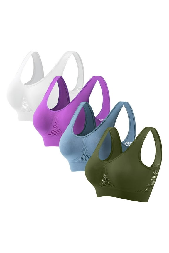 4 Pack Womens Cutout Sports Bras Training Plus Size Push Up Bralettes Quick Dry Full Coverage Soft Bras Multicolor, 36/80BCD