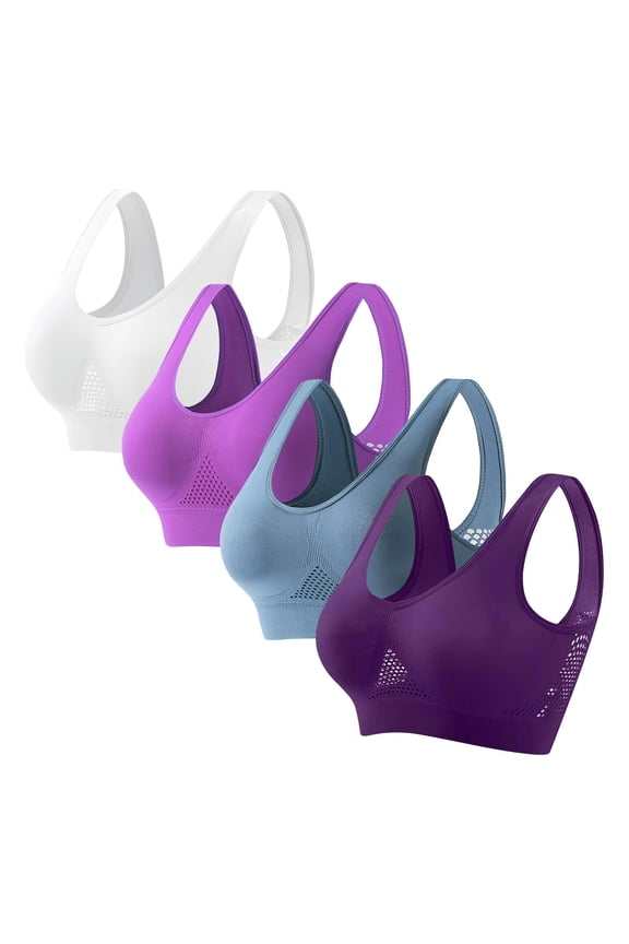 4 Pack Womens Cutout Sports Bras Training Plus Size Push Up Bralettes Quick Dry Full Coverage Soft Bras Multicolor, 40/90BCD