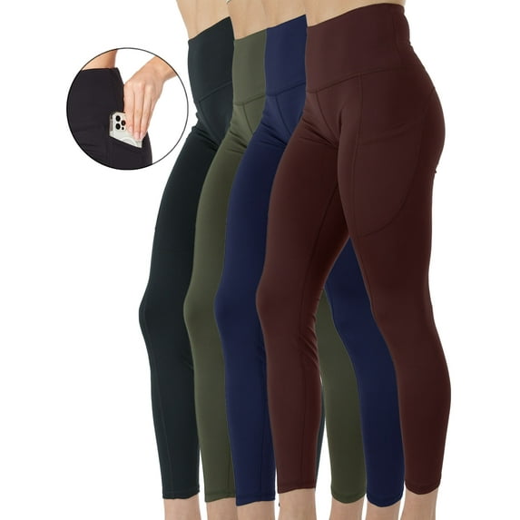 4-Pack Womens High-Waist Yoga Leggings with Two Side Pockets Sports Legging Pants