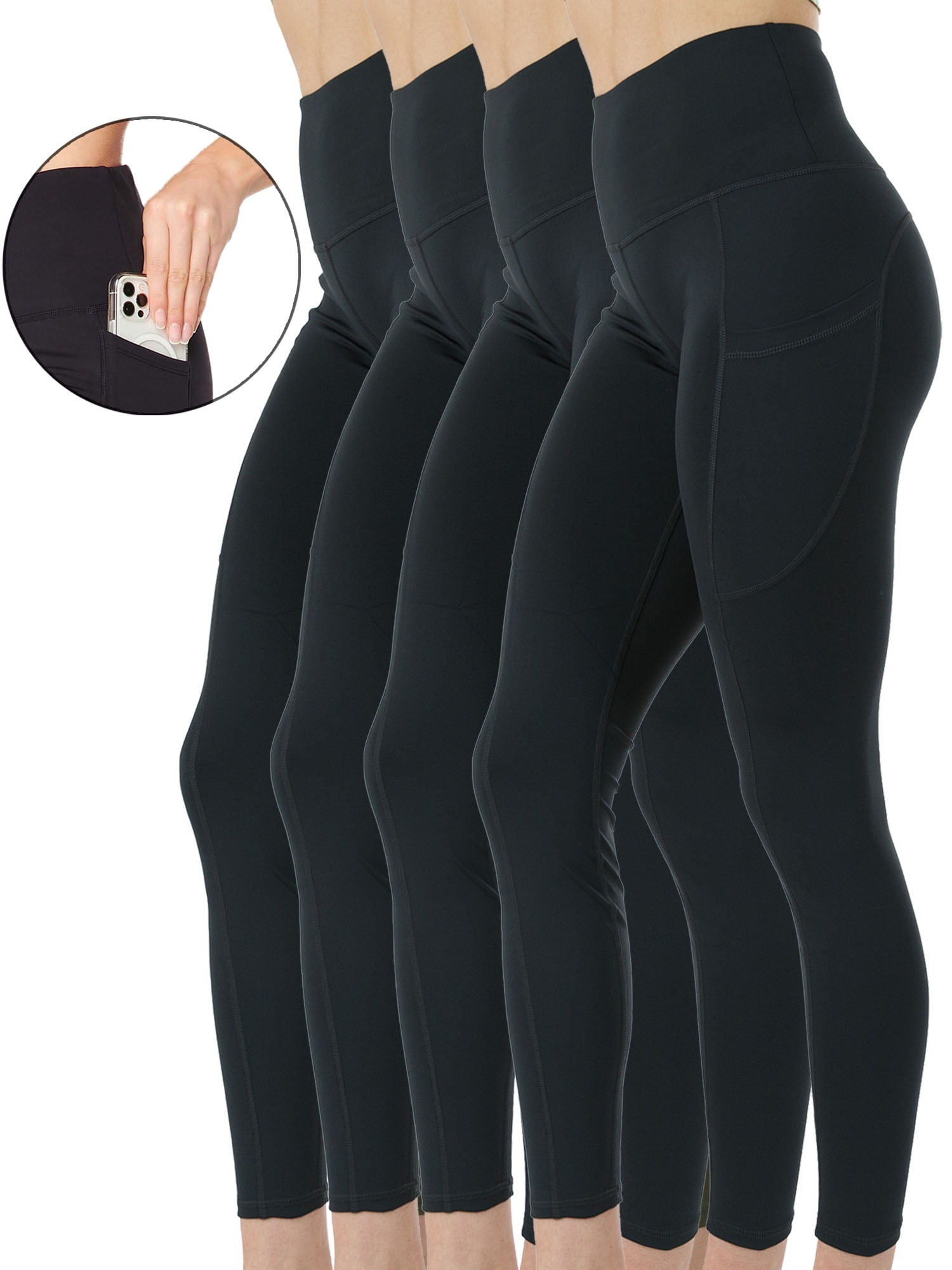 4-Pack Womens High-Waist Yoga Leggings with Two Side Pockets Sports Legging  Pants