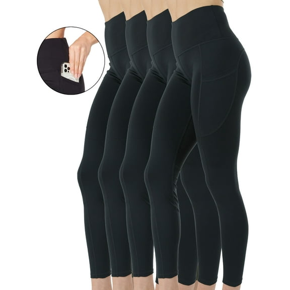 4-Pack Womens High-Waist Yoga Leggings with Two Side Pockets Sports Legging Pants