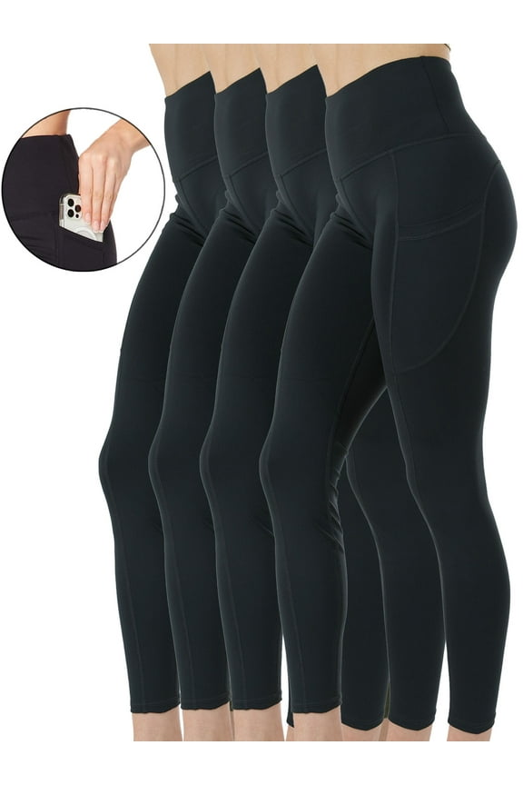 4-Pack Womens High-Waist Yoga Leggings with Two Side Pockets Sports Legging Pants