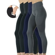 KUDA MODA 4-Pack Womens High-Waist Yoga Leggings with Two Side Pockets Sports Legging Pants