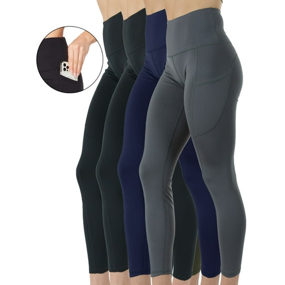 4-Pack Womens High-Waist Yoga Leggings with Two Side Pockets Sports Legging Pants