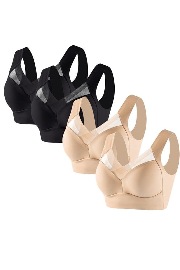 4 Pack Womens Posture Correcting Bra for Seniors Mesh Ice Silk Gathering Bra Plus Size Hatmeo Bra Anti Sagging No Underwire Bras