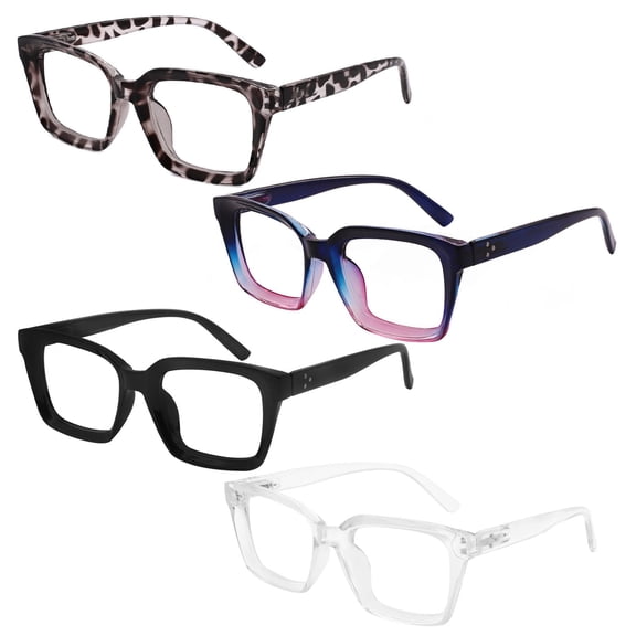 4 Pack Womens Reading Glasses 1.5 Large Readers Designer Ladies 1.50 Reader Glasses with Spring Hinges and Acrylic Lens, Anti Glare, Relieve Eyestrain