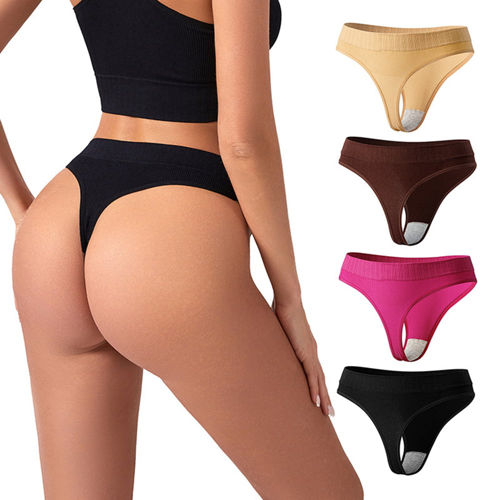 4 Pack Womens Seamless Thongs No Show -Sexy thong underwear soft Low Waist  breathable T-Back Bikini panties 