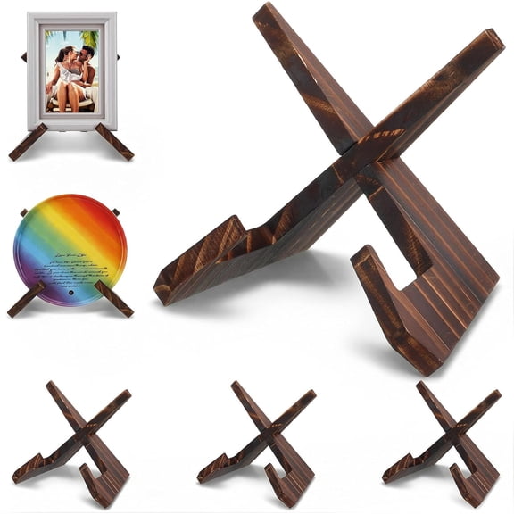 4 Pack Wood Bowl Display Stand For Display - 6.5 Inch Wooden Plate Holder Display Stand, Wooden Easel Frame Holder, Decorative Wood Display Plate Holders for Art, Rock, Mineral, Fossil, Clock, Book