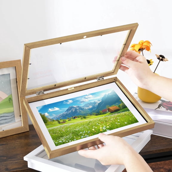 4-Pack Wood Grain Color Front-Loading Frames, Wall-Mounted Storage & Display, Holds 60 Crafts, Drawings & Creative Artworks