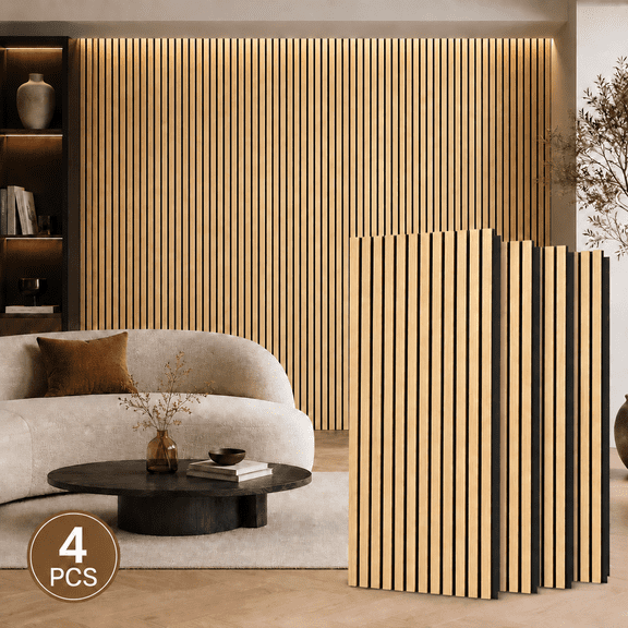 4-Pack Wood Slat Acoustic Wall Panels, 23.5" x 47.1" MDF Slat Wall Paneling for Modern Interior Wall Decor, Sound Absorbing Accent Panels, 31 Sq. Ft,Oak